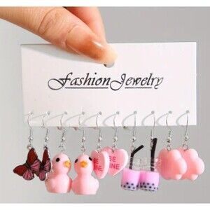 5-Pairs Fun Pink Dangle Earrings